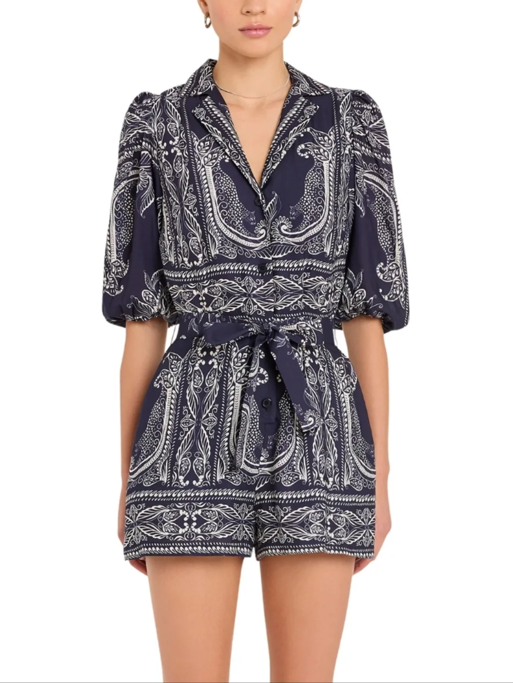 NWT Amanda Uprichard Lucia Short Sleeve Navy & White Romper - Sz Med - Picture 6 of 13